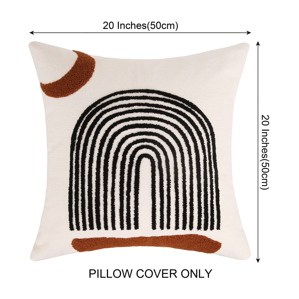 Boho Throw Pillows 20x20 Inches, Soft Woven Tufted Pillow Covers Square, Abstract Moon Pillow Case for Sofa Bedroom