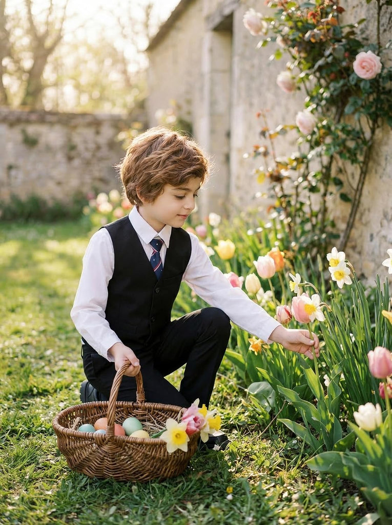 Boy's Suits 4 Piece Formal Suit for Kids Tuxedo Wedding Vest Pants with Tie