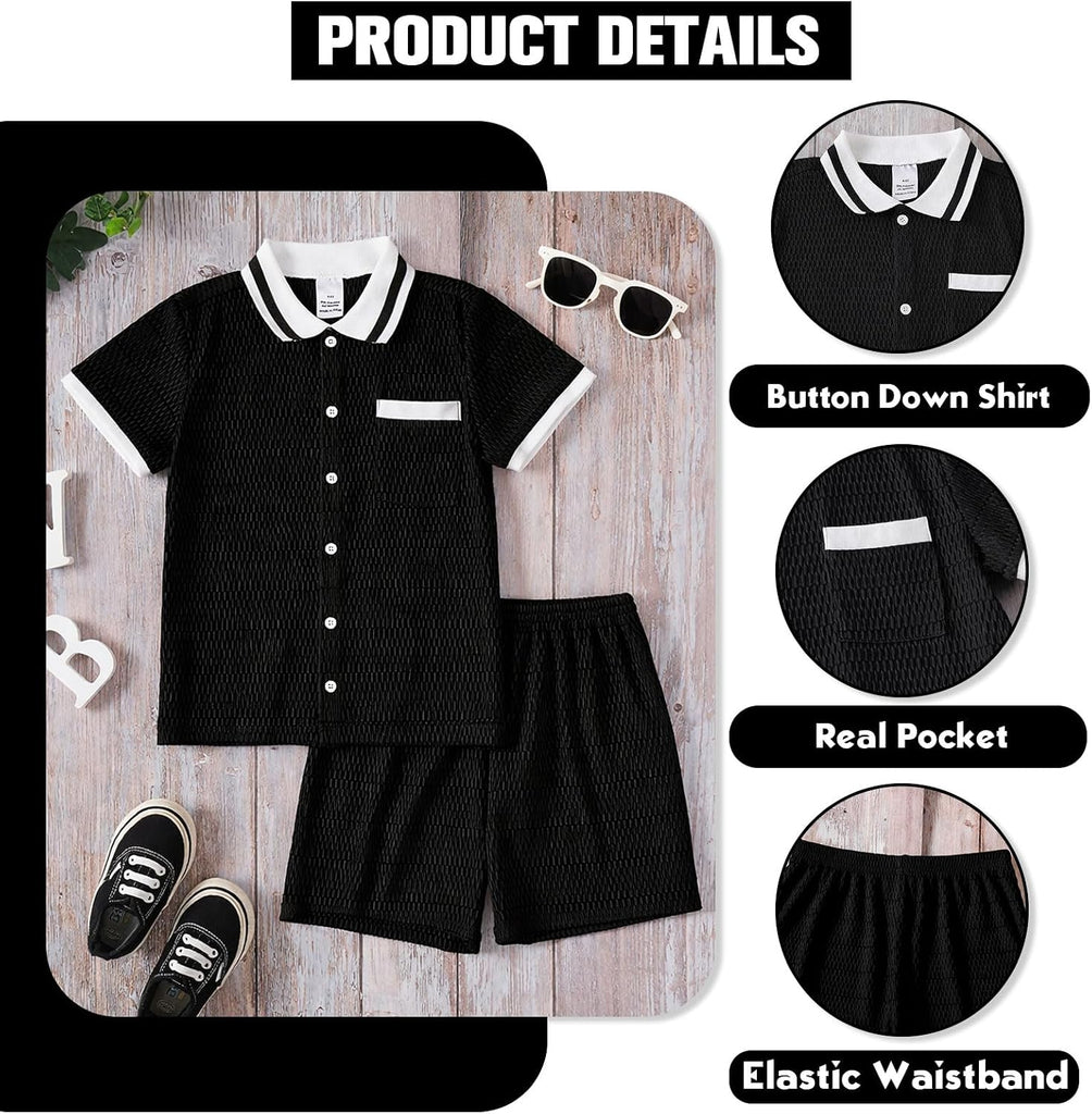 Baby Boy Waffle Knit Button-Down Shirt & Shorts Set