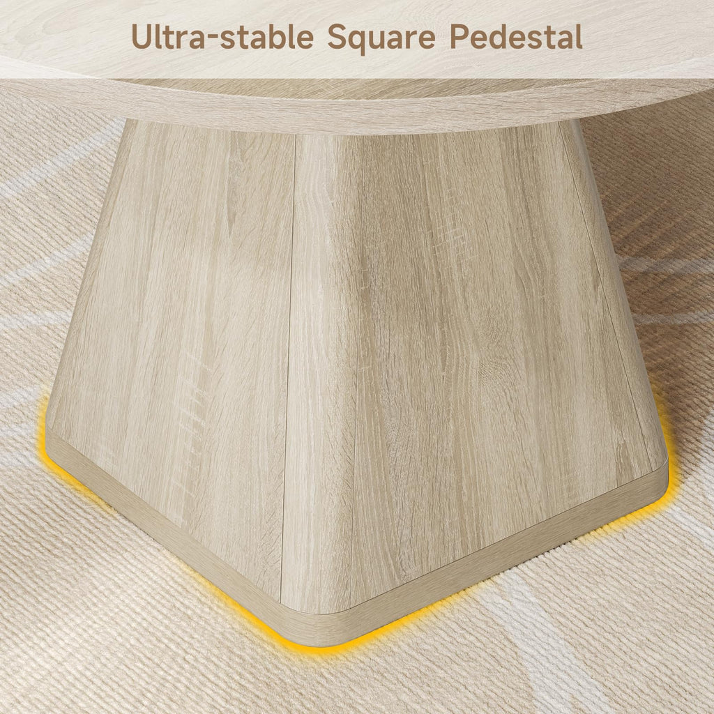 47 Inch Round Dining Table for 4-6, Square Pedestal Base, Oak