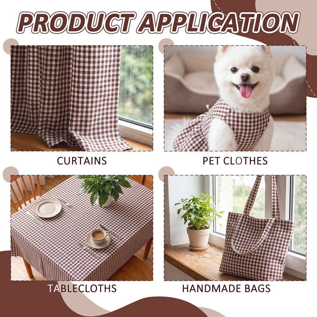 5 Yard Brown Gingham Fabric 100% Cotton 45" Wide