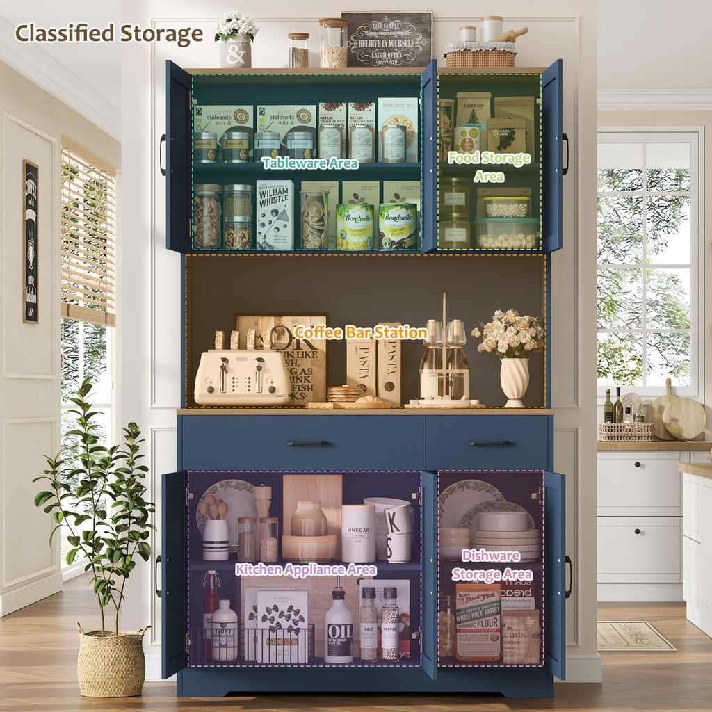 71" H Kitchen Pantry Storage Cabinet, Farmhouse Hutch Cabinet, Blue