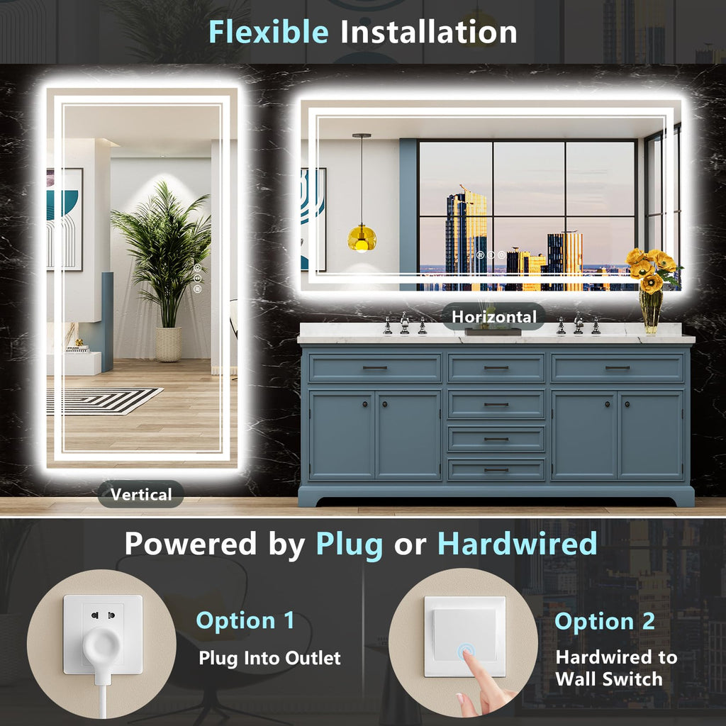 88x38 LED Bathroom Mirror, Backlit & Front Lit Lighted Mirror