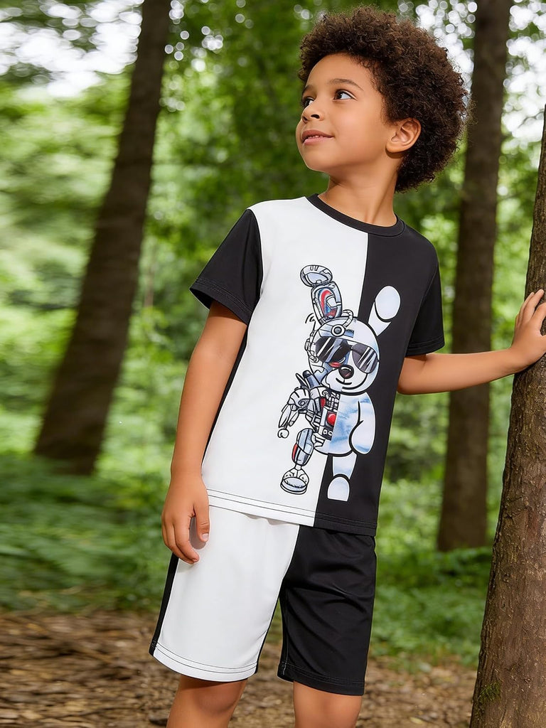 Kids Toddler Boy Clothes Outfits Bear Print Tee + Plaid Shorts 2 Pieces Summer Shorts Set
