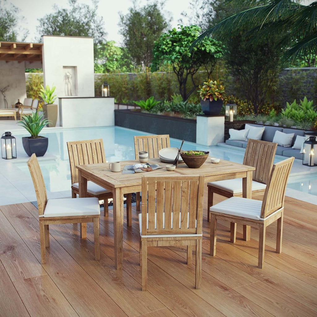 Marina Premium Grade A Teak Wood 7 Piece Patio Teak Outdoor Dining Set in Natural White