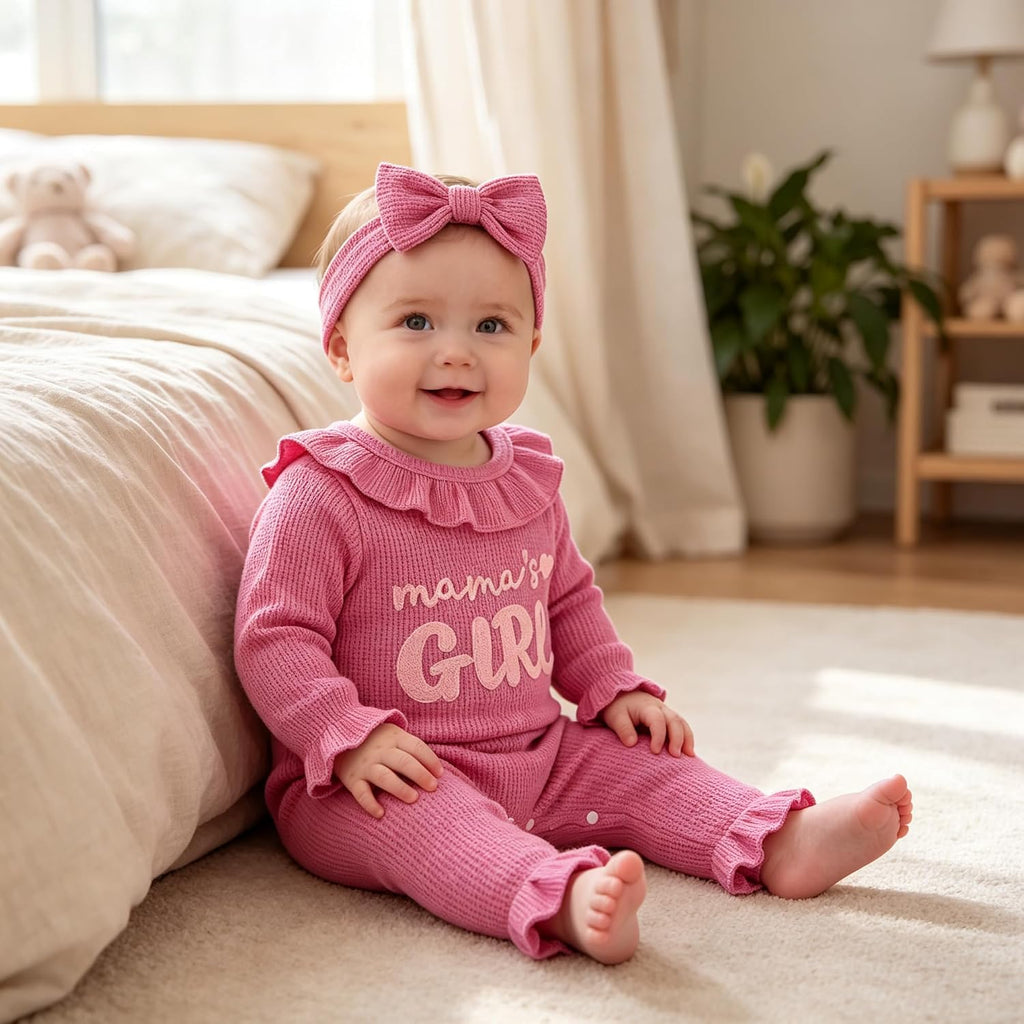 Piece Baby Girl Waffle Ruffle Romper and Headband Set