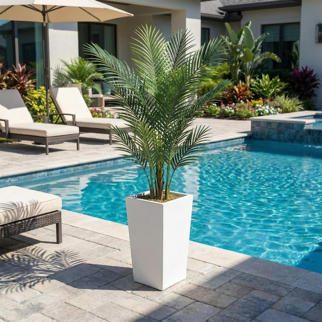 5FT Palm Tree Artificial with 19 Leaves, Lifelike Artificial Plants Indoor with White Tall Planter Outdoor