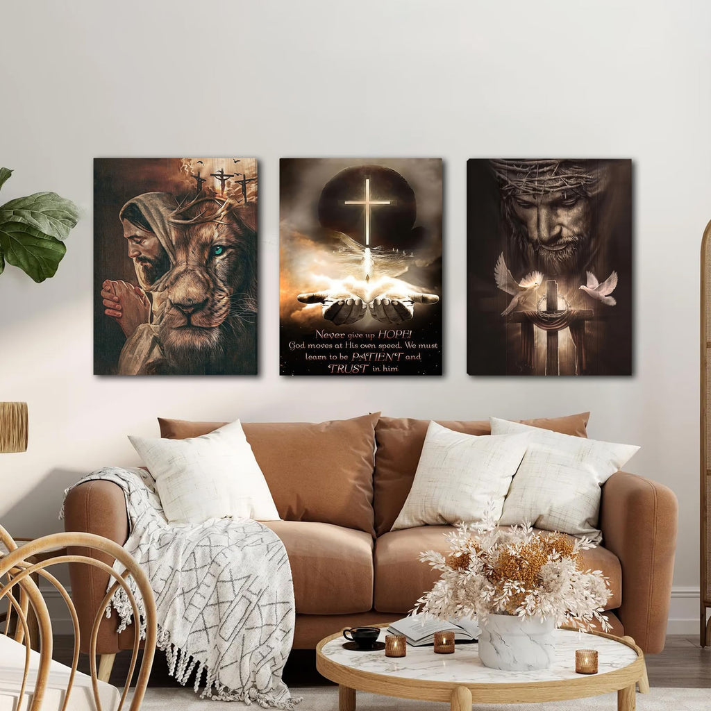 3Pcs Jesus Wall Art, Christian Wall Decor for Biblical Room, Unframed Canvas Painting Prints, Religious Art Posters