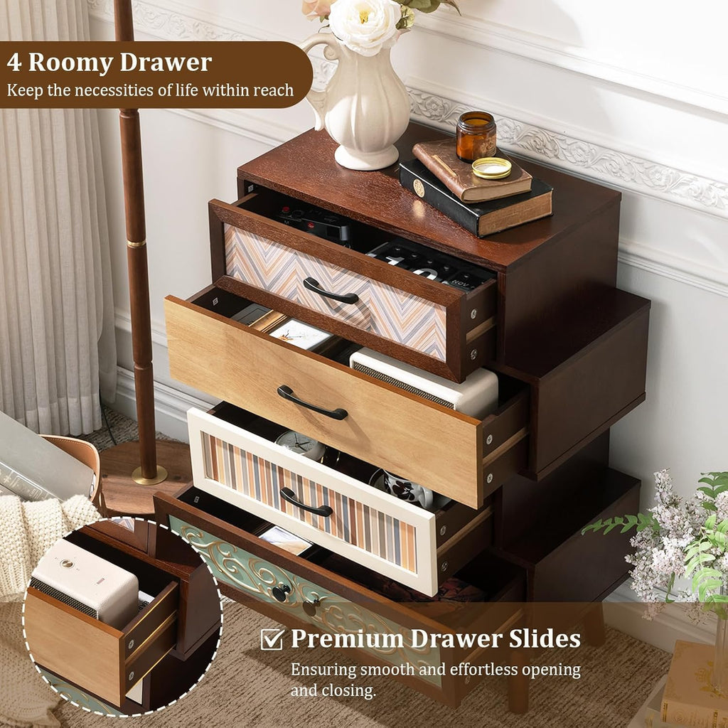 Boho Accent Cabinet with Drawers, Narrow Storage Cabinet for Small Spaces, Multi-Drawer Chest , 26"