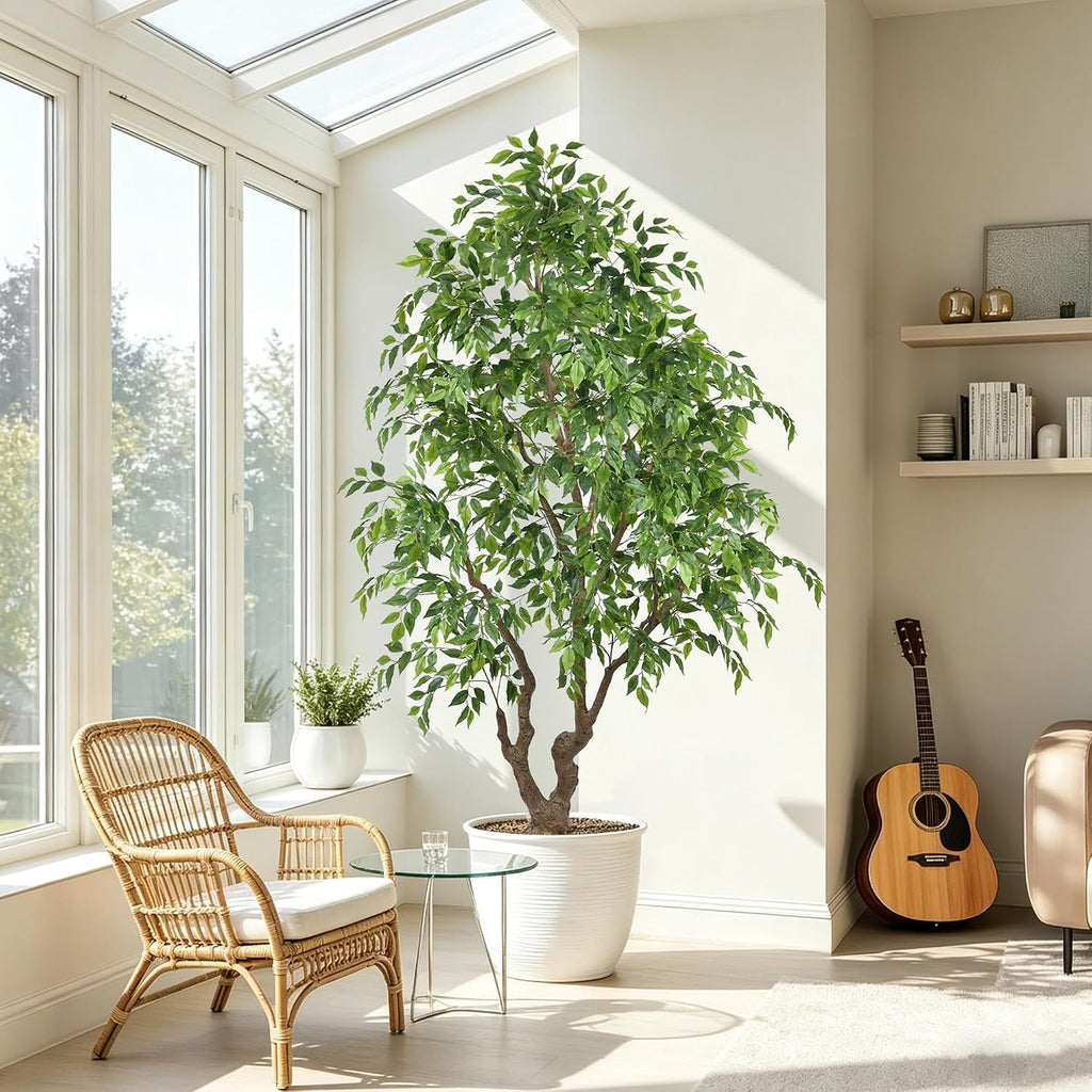 7ft Artificial Ficus Tree Indoor - Tall Faux Banyan Tree with 2294 Leaves & Realistic Trunk, 84" Large Fake Ficus