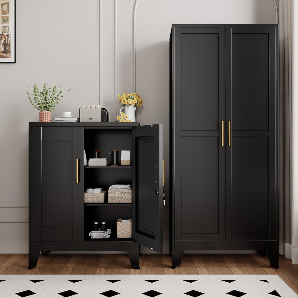 Black Metal Pantry Cabinet with Lock(Two Units), Sideboard Buffet