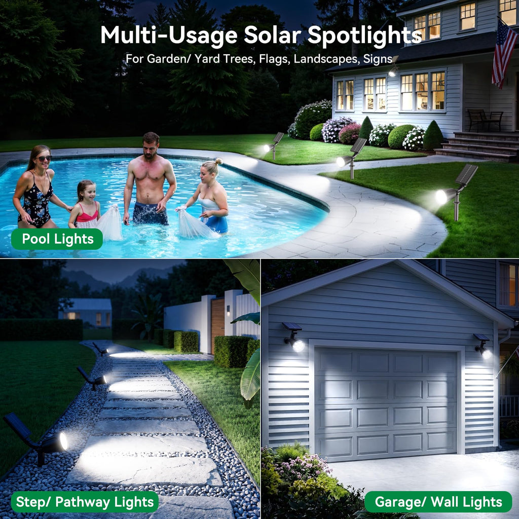 Solar Lights Outdoor Spot Light Waterproof: 1000LM Adjustable Cool White Spotlights - 2-in-1 15Hrs+ Bright Wall Spot