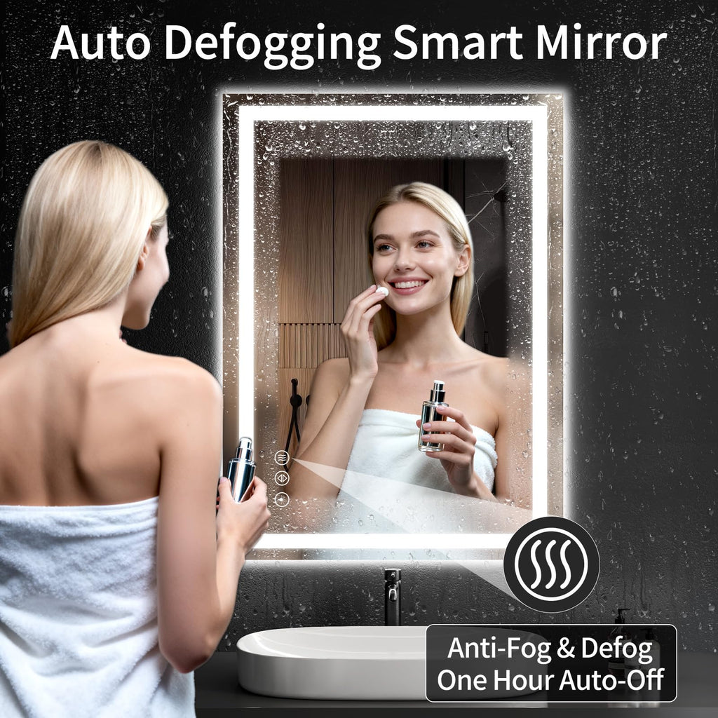 LED Bathroom Mirrors 24"x40" Bathroom Mirror with Lights for Wall, Backlit + Front Lit, 3 Colors, Anti-Fog, Dimmable