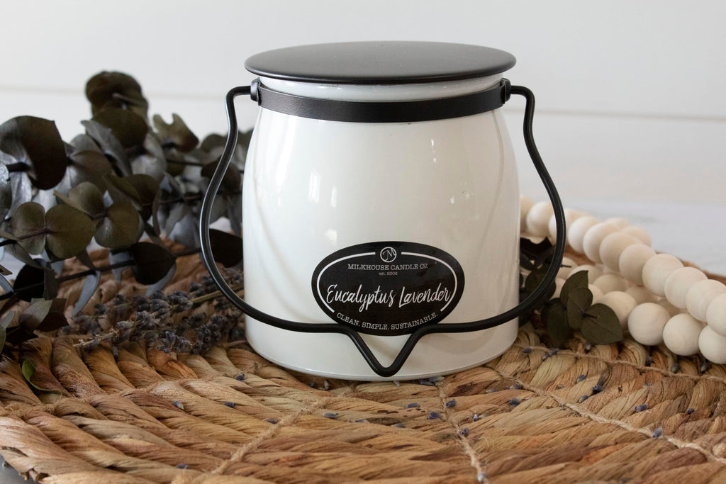 Eucalyptus Lavender Soy Candle, 16 oz Butter Jar, 65+ Hr Burn