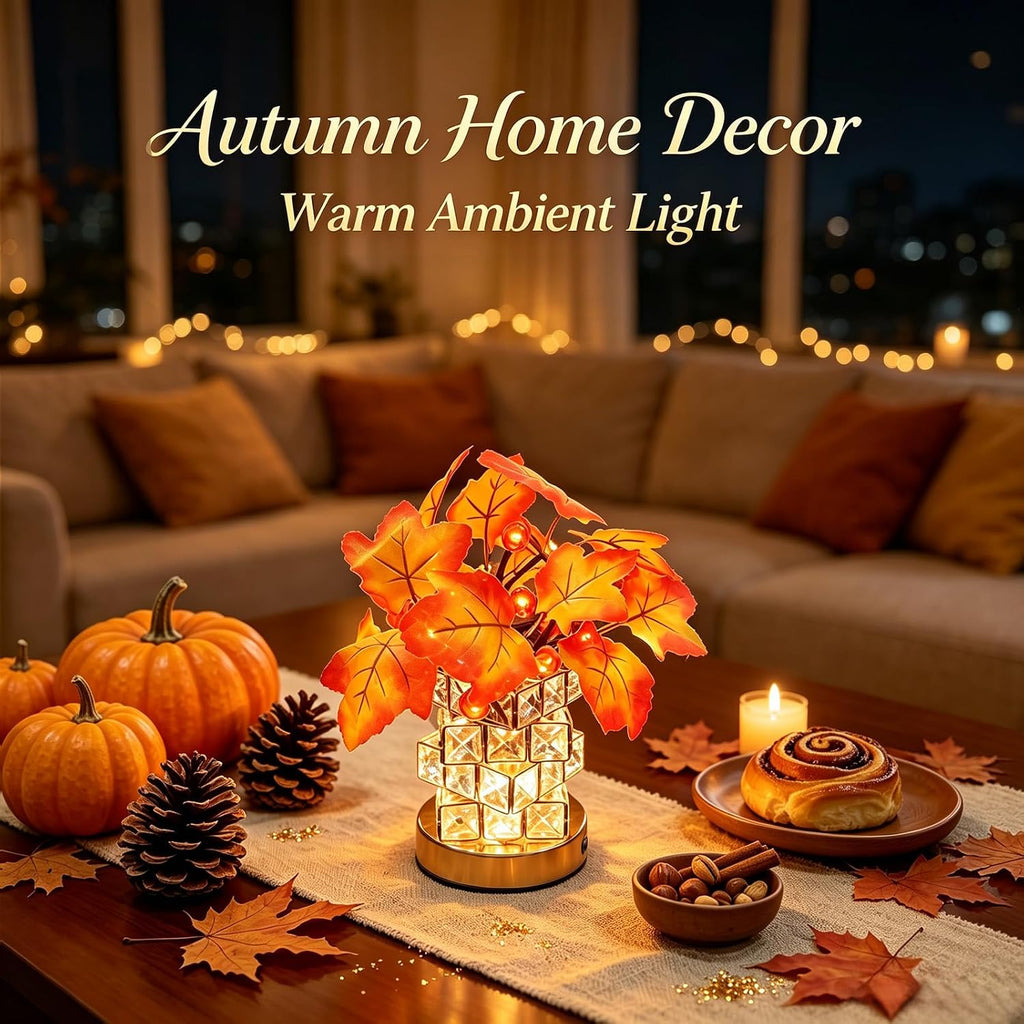 LED Maple Leaf Lamp, USB, Crystal Base, Fall Decor Gift