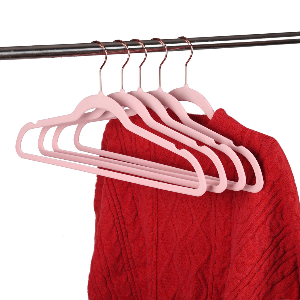 Premium Blush Pink Velvet Hangers (Pack of 50) Heavyduty - Non Slip - Copper/Rose Gold Hooks, Space Saving Clothes