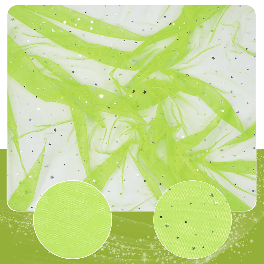 1 Yard Glitter Tulle, Star Moon Sequin, 54" Wide Lime Green