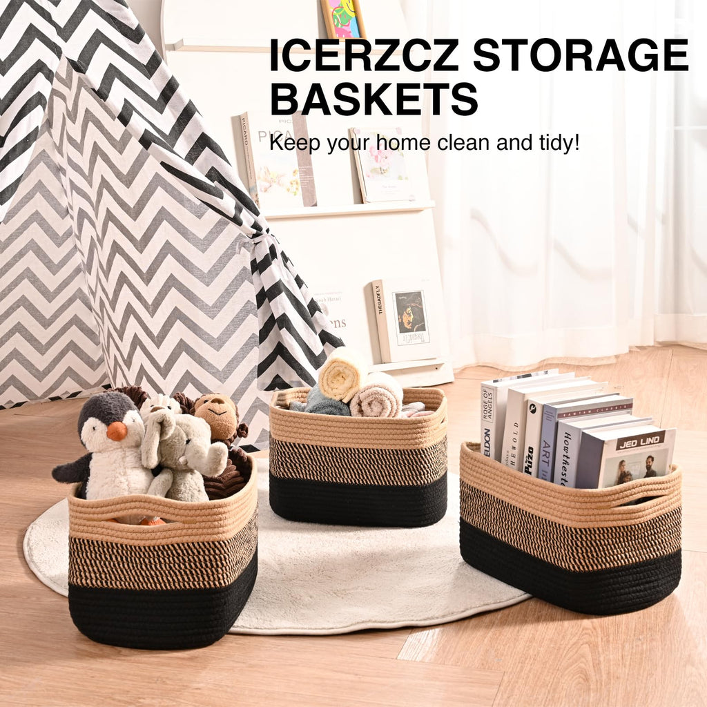 Storage Baskets for Organizing 12.5x9.1x7.9 Gradient Black & Jute