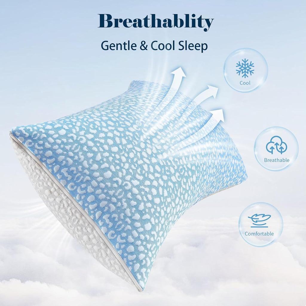 Firm Memory Foam Bed Pillows Queen Size Set of 2,Adjustable Cooling Side Sleeper Pillow,Hotel Collection Breathable