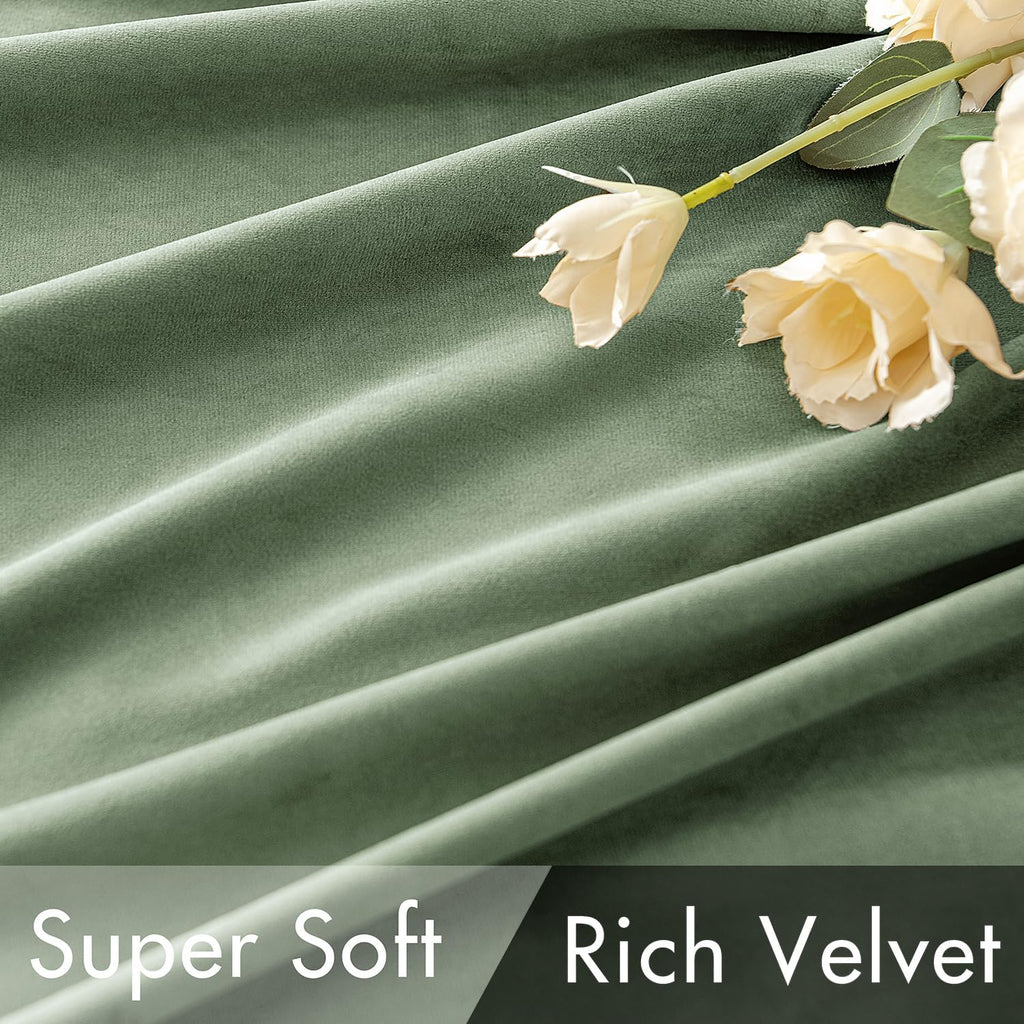 Sage Green Velvet Curtains 96 inches Long - Luxury Blackout Curtains for Bedroom Living Room Thermal Insulated Super