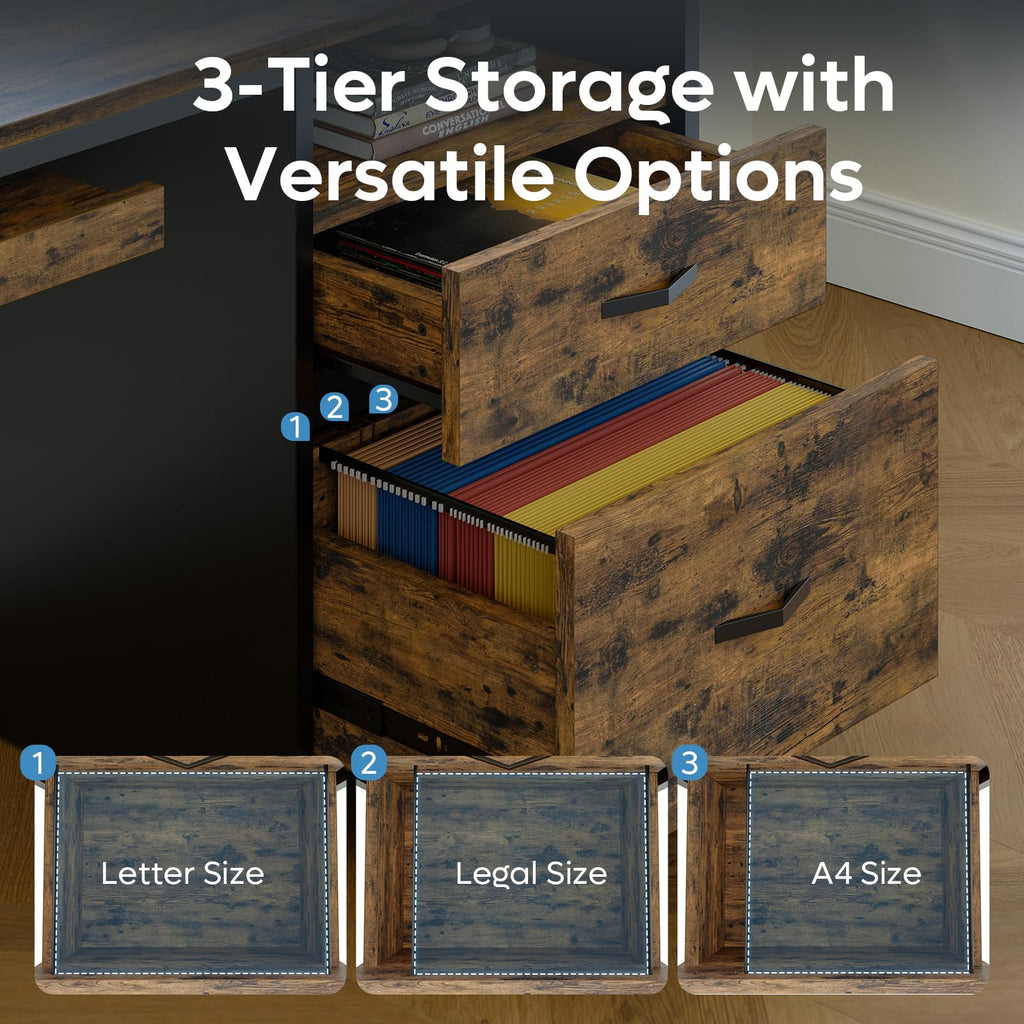 Office Desk with Drawers, 55 inch Industrial Computer Desk with Storage, Wood Teacher Desk with Keyboard Tray & File