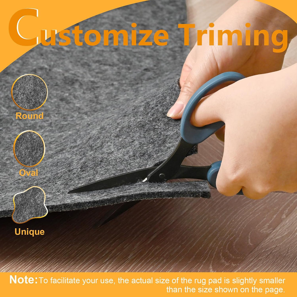 8x10 Non Slip Rug Pad Gripper, 1/4" Thick Cushioned Carpet Pads