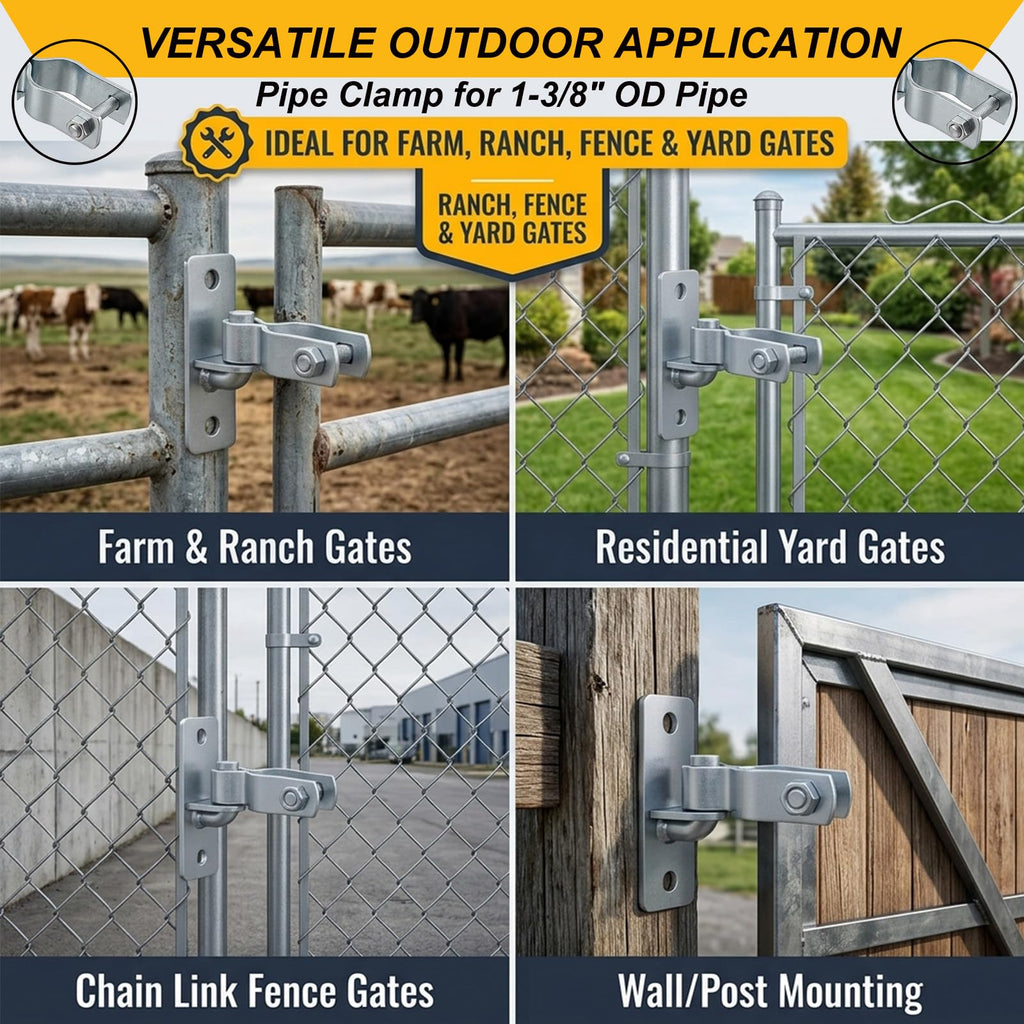 2 Pair Wall Mount Gate Hinges, Heavy Duty Gate Hinges for 1-3/8" Pipe Gates