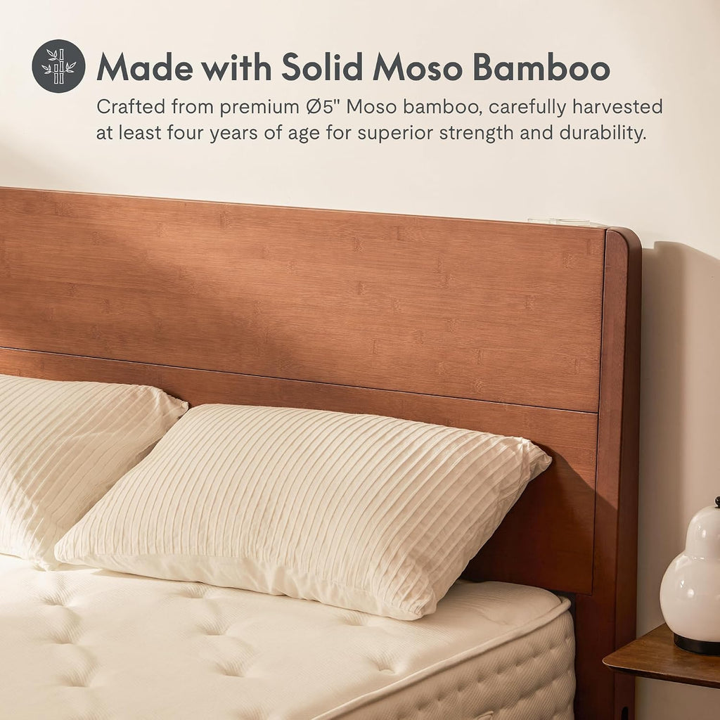 Hako G4 Bamboo Bed Frame with Japanese Joinery, Queen Bed Frame with Storage Headboard, Charging Station, SGS