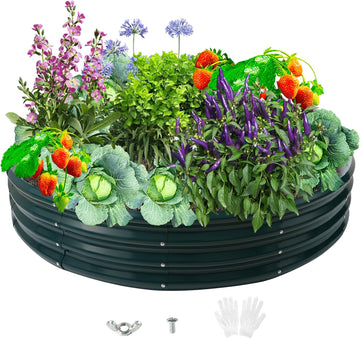 Durable Round Steel Raised Garden Bed Painted for Planting Vegetable/Herbs/Flowers/Trees at Backyard/Garden,or Baby