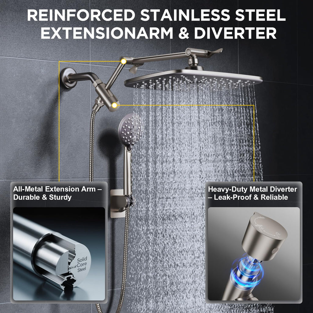 Brushed Nickel 11.8" Shower Head with Handheld,Stain Resistant Finish