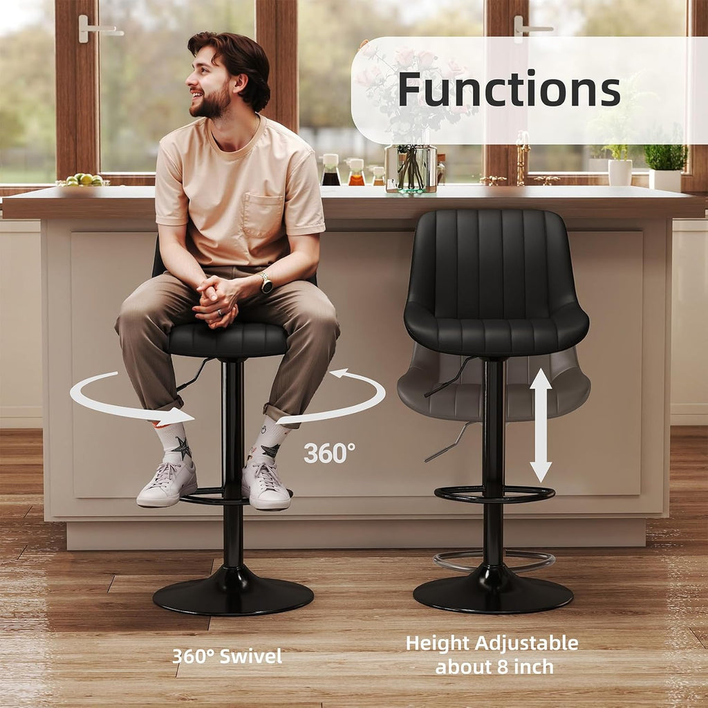 Bar Stools Set of 3, Swivel Counter Height Barstools with Back, Adjustable PU Leather Bar Chairs, Modern Armless