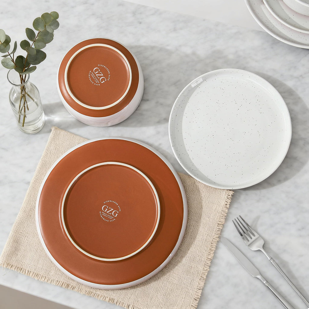 Modern Art Series Speckled Stoneware Dinnerware Set, Porcelain White