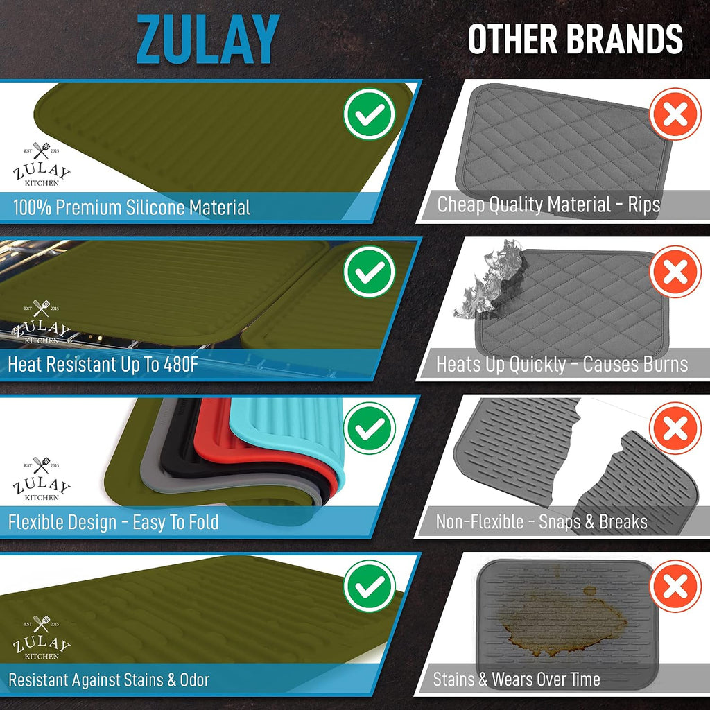 Zulay 2-Pack 9"x12" Silicone Trivets for Hot Pots & Pans - Heat-Resistant, Non-Slip Trivet Mats - Durable, Flexible - Set of 2
