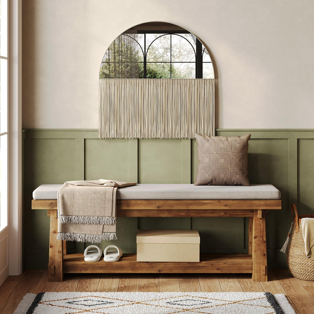 Solid Wood Entryway Bench, 55" Rustic Bench Seat with Shoe Storage, 350 LB