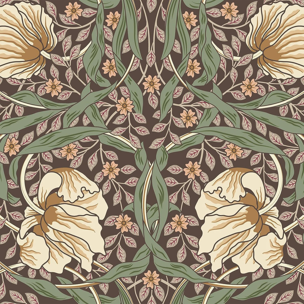 Vintage Dark Earth Floral Wallpaper Peel and Stick William Morris Wallpaper Pimpernel Wall Mural 17.7''x354'' Self