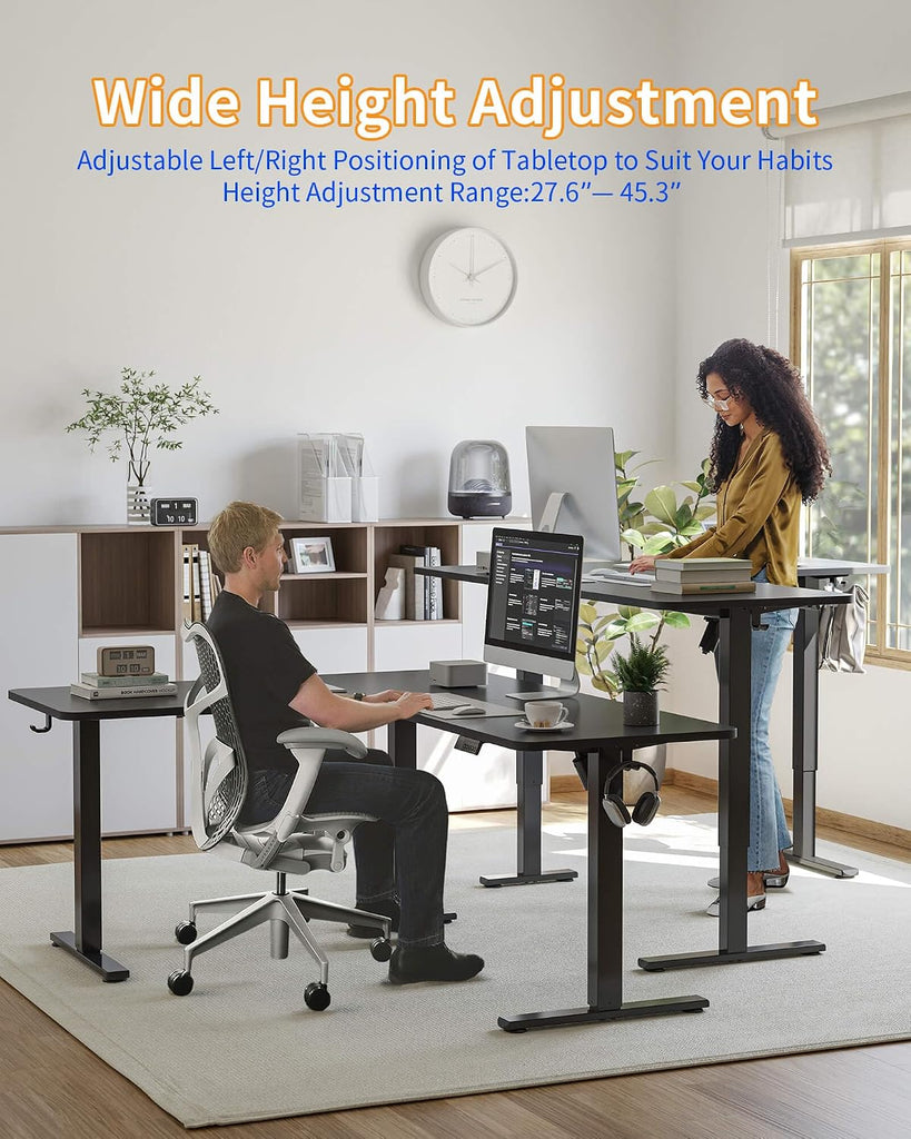 L Shaped Standing Desk Adjustable Height, 63 x 55 Inches Electric Corner Standing Desk, Black