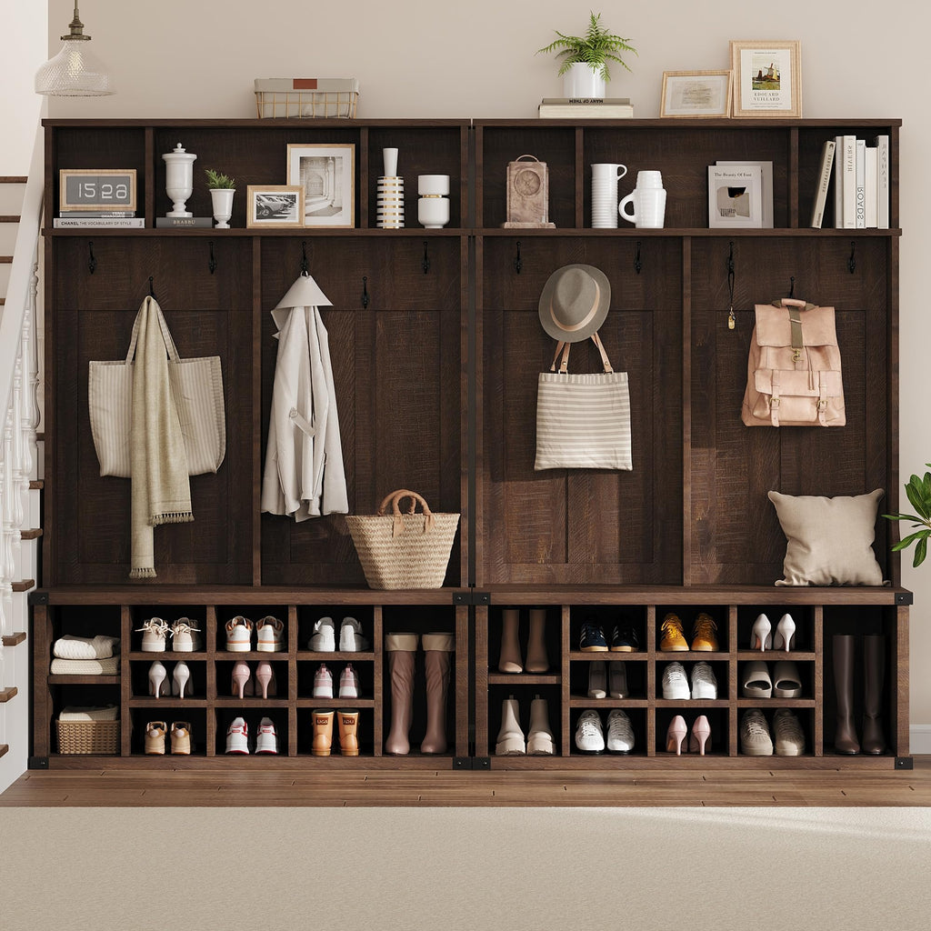 Farmhouse Hall Tree with Shoe Bench Coat Rack & Entryway Storage