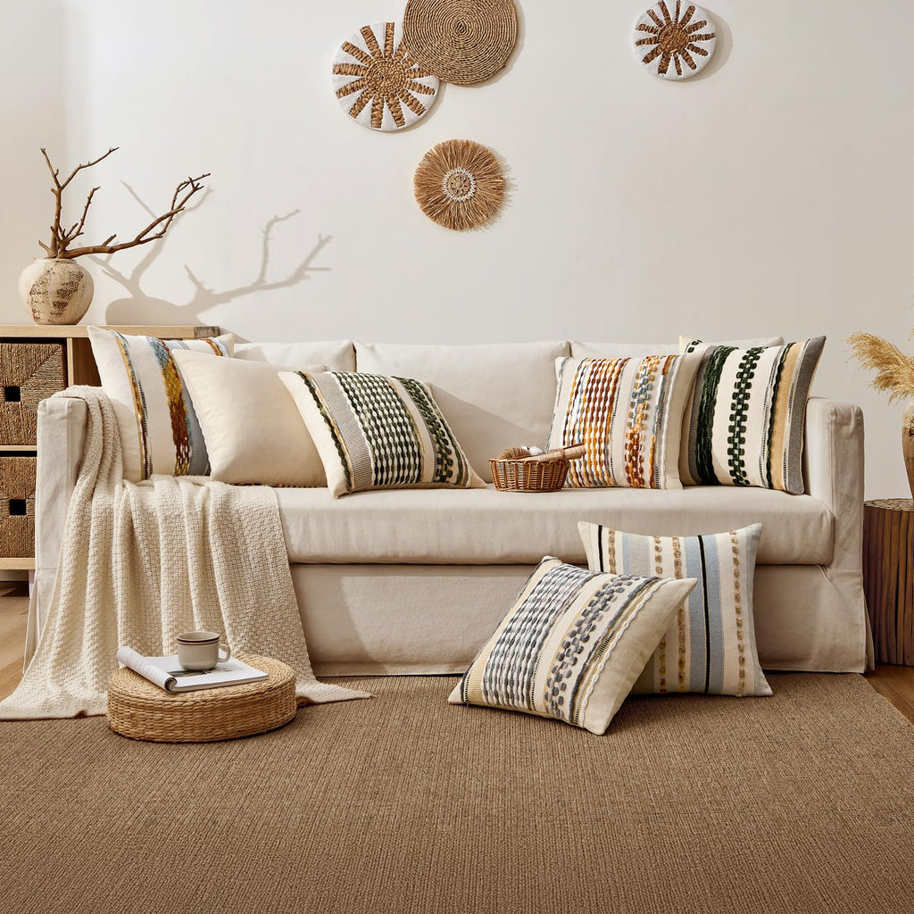 Boho Decorative Pillow Covers Gray Blue Stripe 18x18 Inch Pack of 1