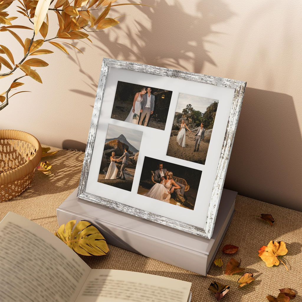 12x12 Collage Picture Frame for Wall Mounting, Distressed White