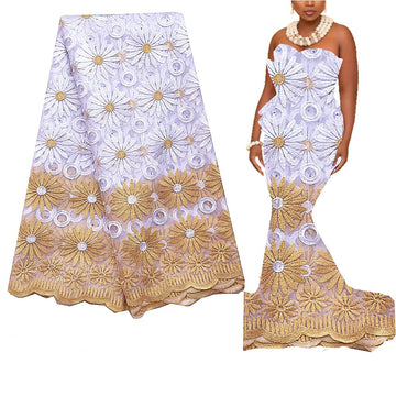French Lace Fabric 5 Yards White Gold Nigerian African Lace Fabric Material Swiss Lace for Women (gold)