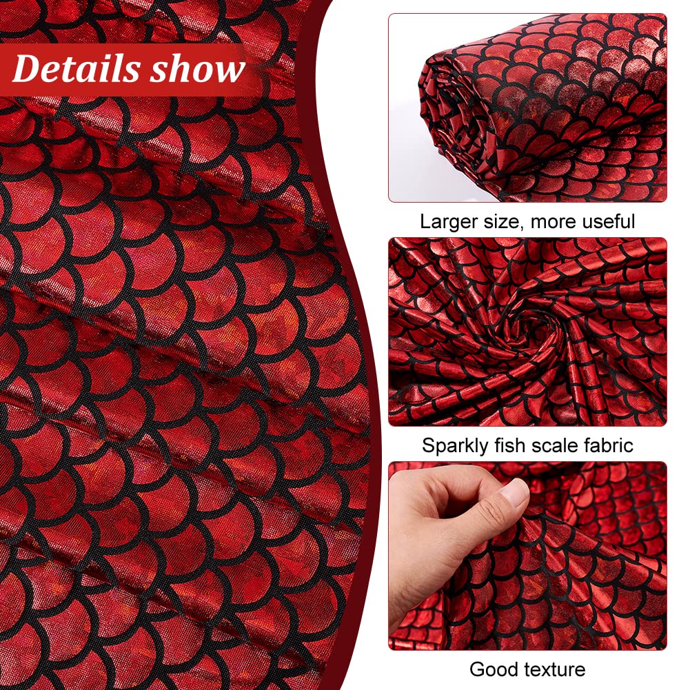 Mermaid Scales Fabric 39.4x59inch Iridescence Red Color Sparkly Hologram Spandex Material 2 Way Stretch Material