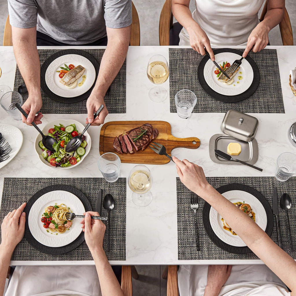 Black & white Dinnerware Sets for 4, 12-Piece plates and bowls sets