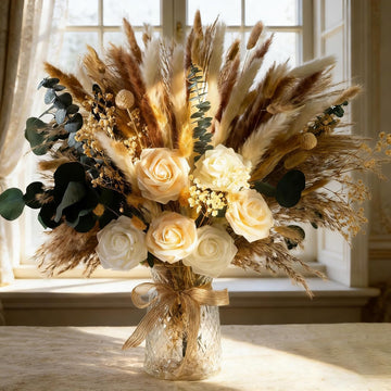 Artificial Flowers in Vase Natural Dried Pampas Grass - Set of 101