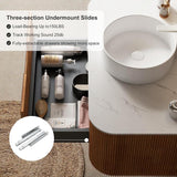 36 inch Bathroom Vanity with Sink, Floating Cabinet with Ultra-Thin Ceramic Basin and Marble Top, Large Storage Drawer