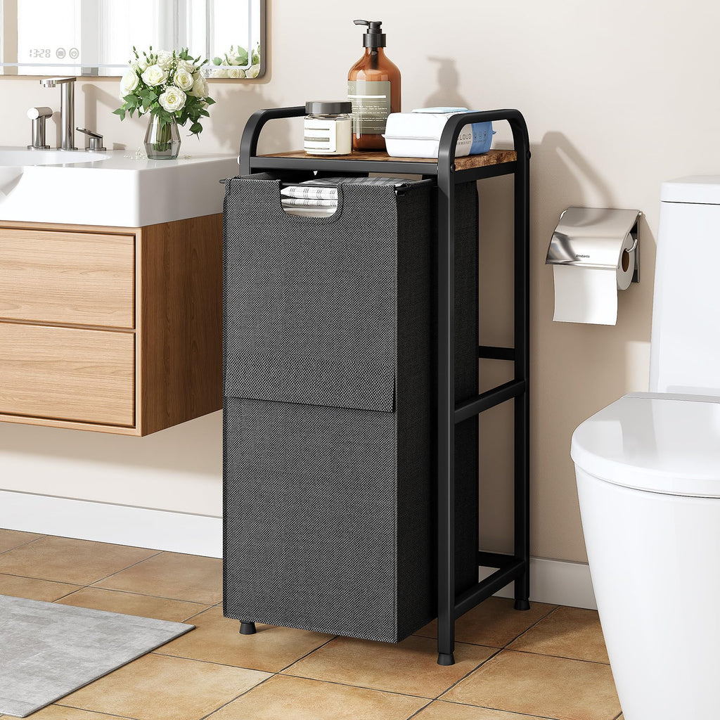 Laundry Hamper, Laundry Basket, Laundry Sorter with a Pull-Out and Removable Bag, Shelf, Metal Frame, 17 Gallons (62