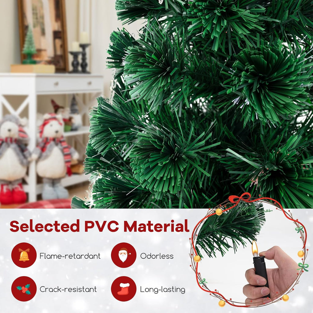 7ft Pre-Lit Fiber Optic Christmas Tree, Artificial Lighted Xmas Tree with 48 Warm-White Shape-Adjustable Star String