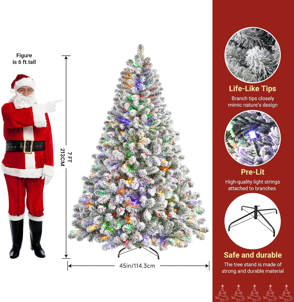 Prelit Flocked Spruce Artificial Christmas Tree with Remote