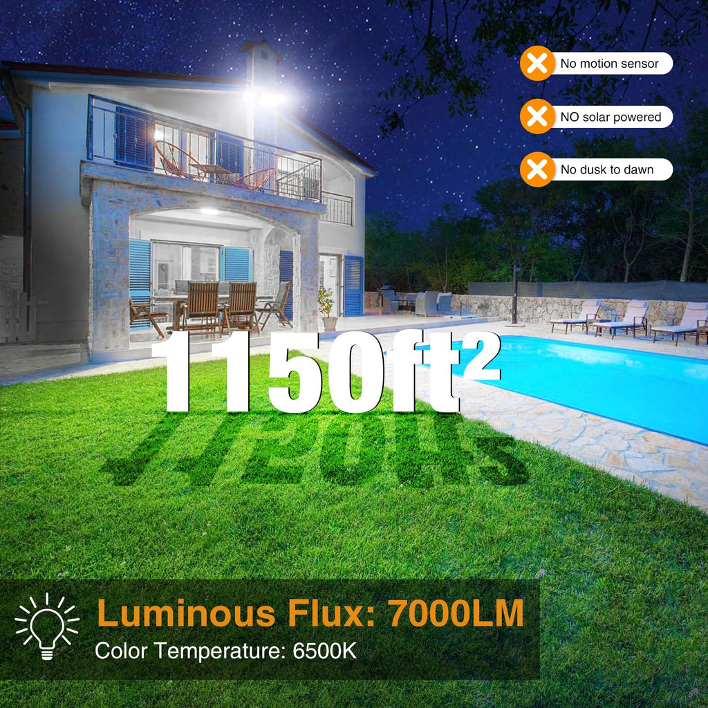 75W Flood Lights Outdoor, Brightness Security Lights Switch Controlled, 3 Adjustable Heads, IP65 Waterproof