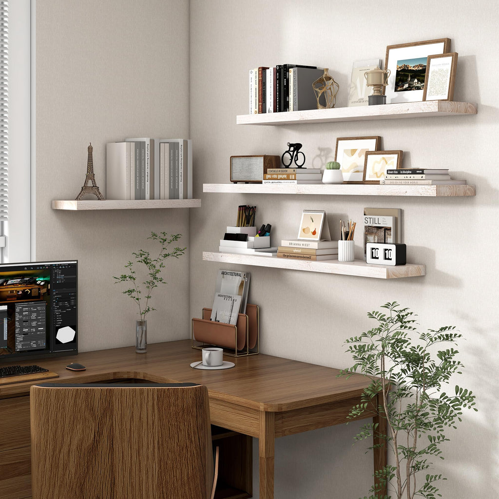 Floating Shelves for Wall, 56in Reclaimed Elm Wood Shelves, White