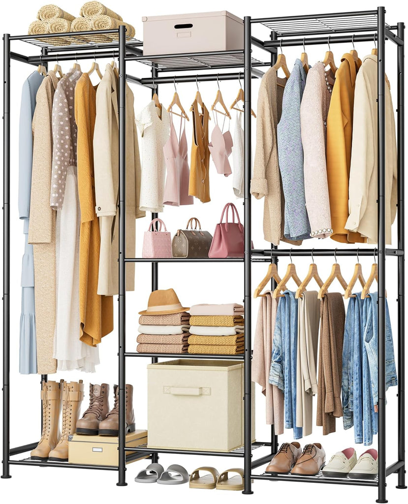 Wardrobe Closet, 4 Hanging Spaces Portable Clothes Rack,Free Standing Closet Organizer and Storage System with